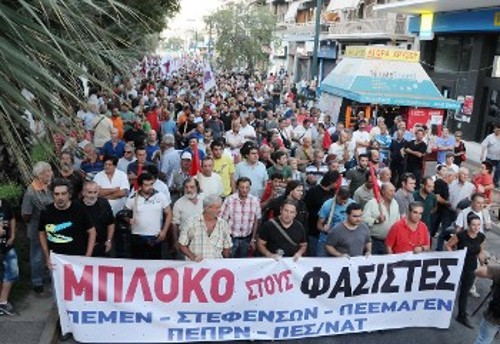 Από μαζική κινητοποίηση σωματείων στη Νίκαια το 2013, ενάντια στη ναζιστική Χρυσή Αυγή