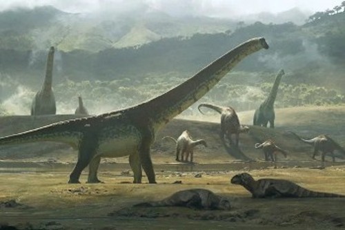 Καλλιτεχνική απεικόνιση σαυρόποδων δεινόσαυρων, όπως ο Αργεντινόσαυρος