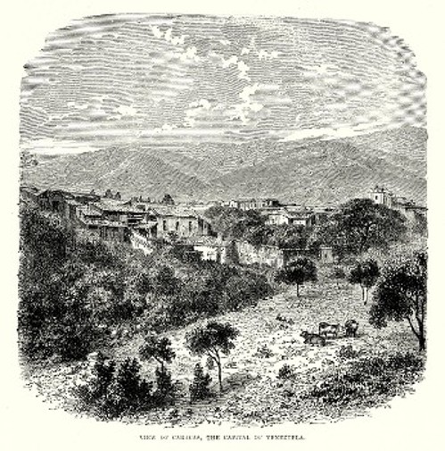 Γκραβούρα του 19ου αιώνα που απεικονίζει το Καράκας, την πρωτεύουσα της Βενεζουέλας, που απελευθέρωσε ο πρωτοπόρος επαναστάτης