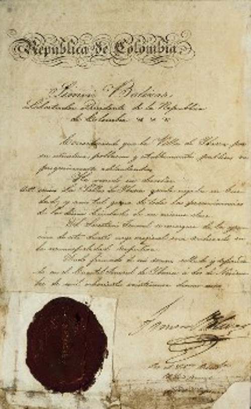 Χειρόγραφη διαταγή του Ελευθερωτή της Νότιας Αμερικής