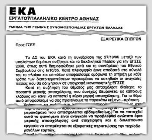 Το κατάπτυστο έγγραφο που απέστειλε η πλειοψηφία του ΕΚΑ στη ΓΣΕΕ