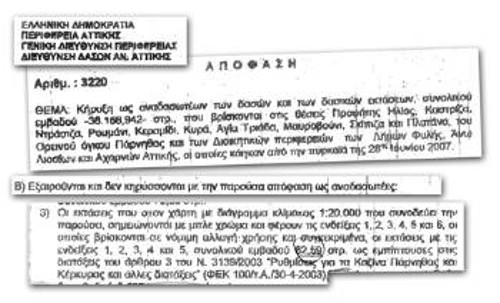Η απόφαση 3220 από την Περιφέρεια Αττικής, με την οποία εξαιρούνται 62,59 στρέμματα από την αναδάσωση, υπέρ του Καζίνο (ΝΔ)