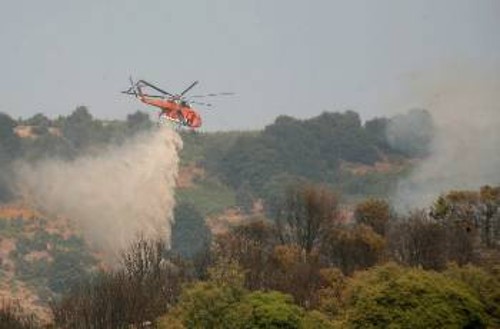 Το έργο της πυρόσβεσης δυσχέραιναν οι ισχυροί άνεμοι