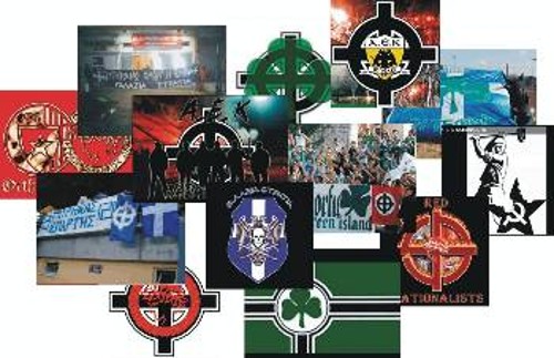 Χαρακτηριστικά είναι τα εμβλήματά τους και οι σημαίες των φασιστοειδών στα γήπεδα