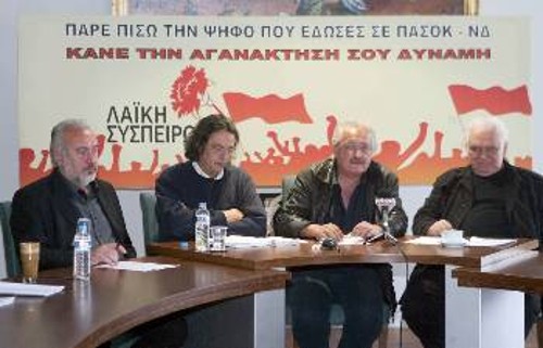 Από τη χτεσινή συνέντευξη (από αριστερά: Ο Θεοδόσης Κωνσταντινίδης, ο Δημήτρης Ζερβουδάκης, ο Σωτήρης Ζαριανόπουλος και ο Κώστας Καζάκος)