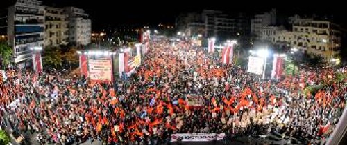 Από την προεκλογική συγκέντρωση του ΚΚΕ την Τετάρτη, στην Αθήνα