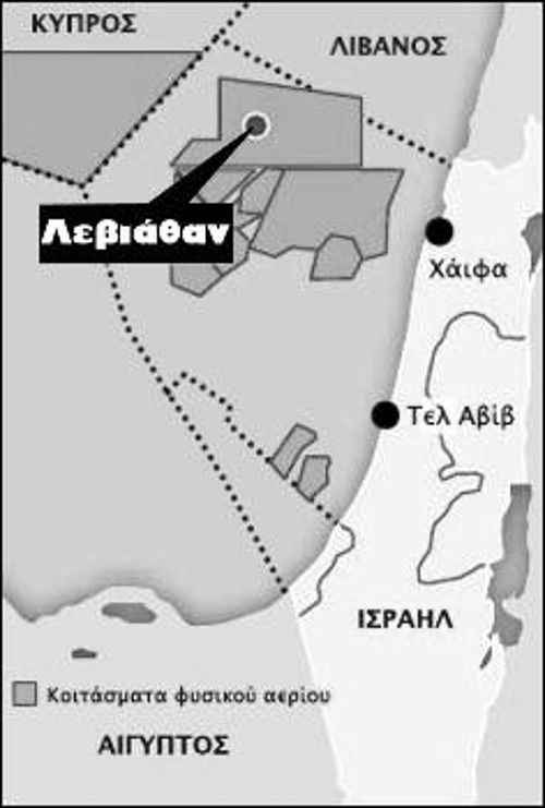 Χάρτης της περιοχής όπου εντοπίστηκε το κοίτασμα «Λεβιάθαν»