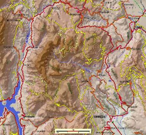 Χάρτης της περιοχής όπου αναπτύσσεται η μεταλλευτική δραστηριότητα στη Φωκίδα