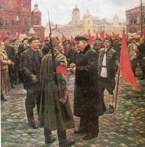 Πίνακας που απεικονίζει τον Λένιν στην Κόκκινη Πλατεία ανάμεσα στους επαναστατημένους