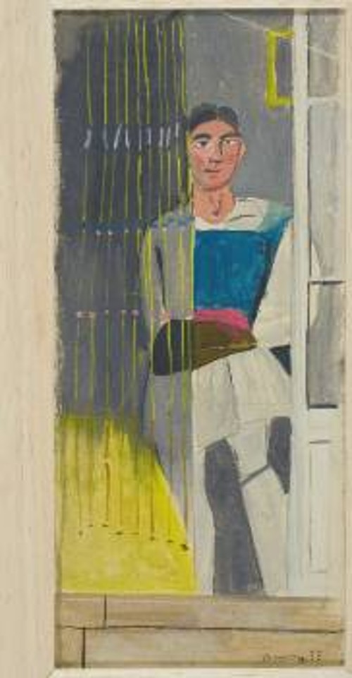 Μεταμφιεσμένος τσολιάς με κουρτίνα από με χάντρες (λάδι, 1935)