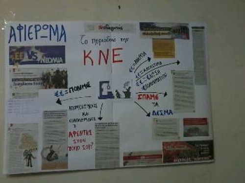 Το κολάζ που έφτιαξαν τα μέλη της ΚΝΕ στο σχολικό συγκρότημα «Νίκος Μπελογιάννης»