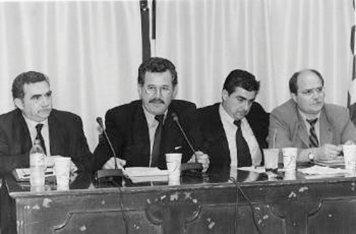 Ο Π. Σοφός (2ος από αριστερά) ανάμεσα στους Κ. Νάο, Γρ. Τυμπλαλέξη και Γ. Κουλούρη