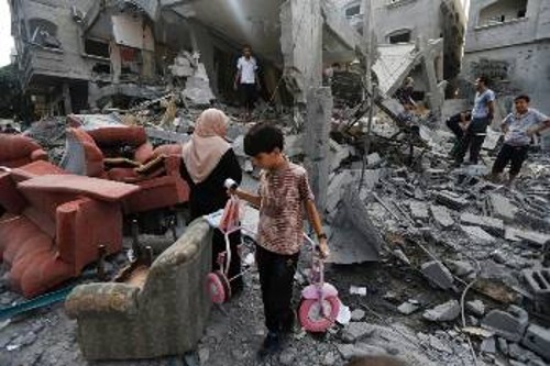 Ισοπεδωμένα οικοδομικά τετράγωνα στην Τζαμπαλίγα στη βόρεια Γάζα