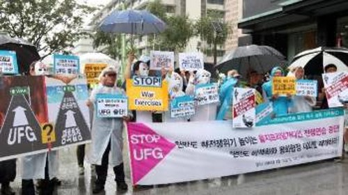 Διαδήλωση ενάντια στα γυμνάσια ΗΠΑ - Ν. Κορέας στο κέντρο της Σεούλ την Κυριακή