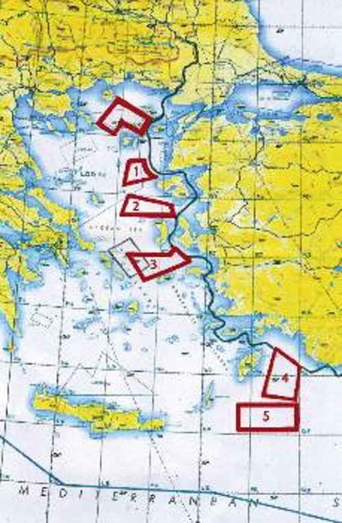 1. Η περιοχή στη Λήμνο καταλαμβάνει ελληνική κυριαρχία της νήσου, απομονώνει το νησί από την ηπειρωτική Ελλάδα , προκαλεί μείζον πρόβλημα στις αεροπορικές αφίξεις και αναχωρήσεις των αεροπλάνων στο αεροδρόμιο της Λήμνου και παραβιάζει το μνημόνιο Παπούλια - Γκιλμάζ. 2. Οι 5 περιοχές διχοτομούν το Αιγαίο όπως ακριβώς καθορίστηκε η διχοτόμηση με τον τουρκικό Νόμο 24611/12 Δεκέμβρη 2011 και η Νο3 περιοχή αχρηστεύει το Πεδίο Βολής Ανδρου