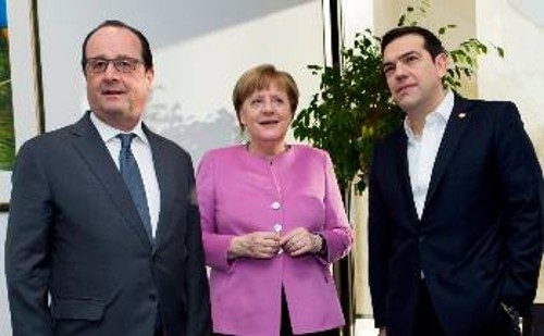 Από τη χτεσινή τριμερή συνάντηση Τσίπρα - Μέρκελ - Ολάντ στις Βρυξέλλες