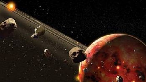 Καλλιτεχνική απεικόνιση του πλανήτη J1407b με τον τεράστιο δίσκο δαχτυλιδιών σαν του Κρόνου. Στο βάθος το άστρο J1407 γύρω από το οποίο περιφέρεται ο J1407b