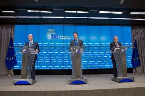 Μοσκοβισί, Ντάισελμπλουμ, Ρένγκλινγκ στη συνέντευξη τύπου του προηγούμενου Γιούρογκρουπ στις 26/1