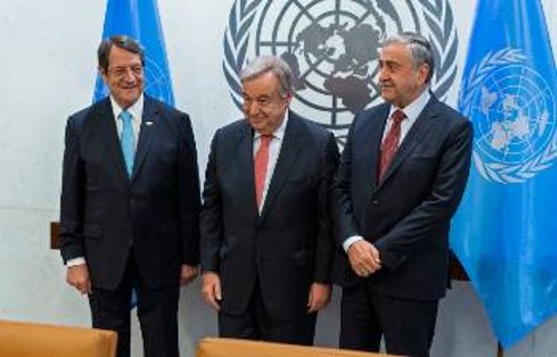 Από παλιότερη συνάντηση Αναστασιάδη - Ακιντζί - Γκουτέρες στην έδρα του ΟΗΕ στη Νέα Υόρκη