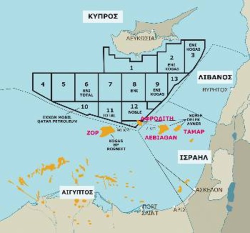 Ο χάρτης καταγράφει τη «διαμάχη» των ενεργειακών κολοσσών που ενδιαφέρονται για τον πλούτο στην ΑΟΖ της Κύπρου