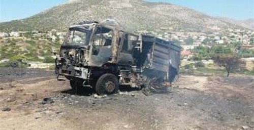 Το πυροσβεστικό όχημα που κάηκε