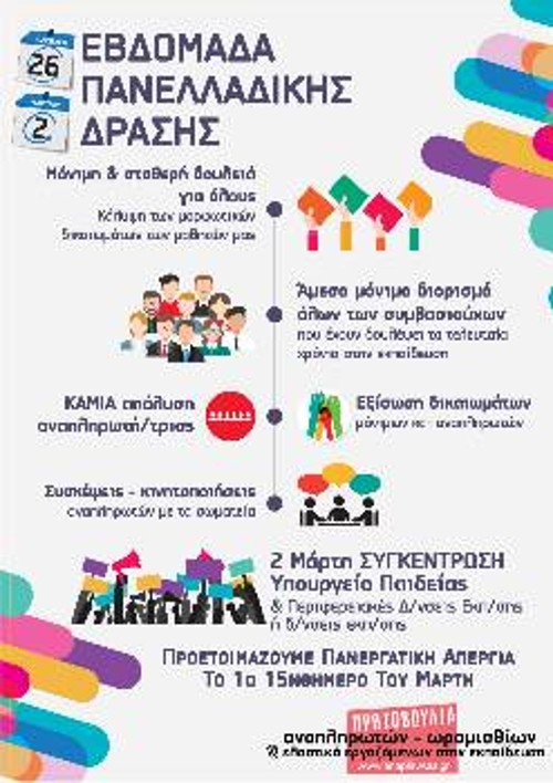 Κινήσεις και σωματεία εκπαιδευτικών προγραμματίζουν κινητοποιήσεις στις 2 Μάρτη για τους διορισμούς, αλλά οι άλλες δυνάμεις στο ΔΣ της ΔΟΕ φάνηκε ότι δεν ήθελαν να παρθεί σχετική απόφαση