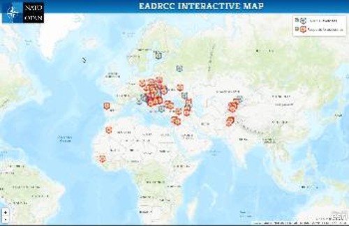 Ο χάρτης με τις ασκήσεις και τις συνδρομές της Υπηρεσίας Πολιτικής Προστασίας του ΝΑΤΟ. Ολως τυχαίως σχεδόν όλες βρίσκονται στη συνοριογραμμή με τη Ρωσία...