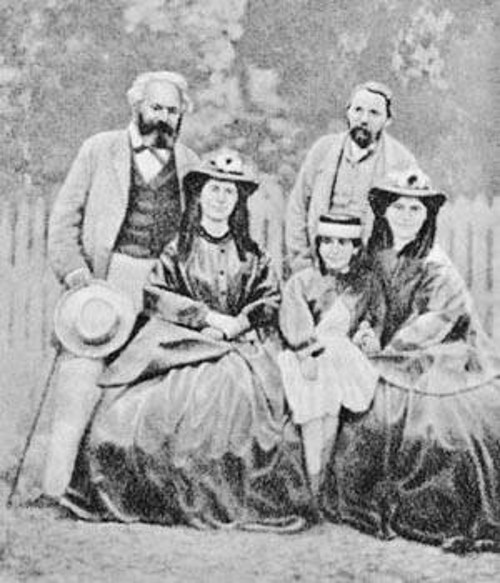 Ο Κ. Μαρξ, ο Φρ. Ενγκελς και οι κόρες του Μαρξ Τζένη, Ελεονόρα και Λάουρα
