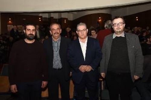 Ο Δ. Κουτσούμπας με τους Δ. Κλάδη (αριστερά), Σ. Δευτεραίο και Δ. Παπατολίδη