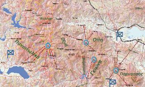 Στον χάρτη σημειώνεται ενδεικτικά η κατεύθυνση ορισμένων επιθέσεων που έκαναν τα περιφερειακά αρχηγεία του ΔΣΕ πριν συγκροτηθούν σε Μεραρχίες (δεν περιλαμβάνεται η δράση προς την Αττικοβοιωτία που έφτασε ως και τα 20 χλμ. έξω από την Αθήνα
