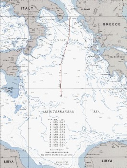 Ο χάρτης που συνόδευε τη συμφωνία του 1977 ανάμεσα σε Ελλάδα και Ιταλία για την υφαλοκρηπίδα