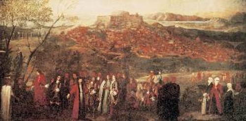 Ο πίνακας του Ζακ Κάρεϊ (1674) που εικονίζει τη γαλλική αντιπροσωπεία και την πόλη της Αθήνας
