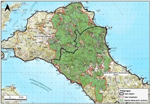 Χάρτης με τα καμένα δάση και τις δασικές εκτάσεις στη Β. Εύβοια