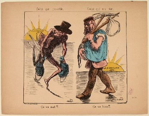 «Η Κομμούνα 1871. Αυτός που κατέχει: Δεν πάμε καλά! Αυτός που δεν έχει τίποτα: Πάμε καλά!» (Αλφόνς Λεβί, χαρακτικό, 1871)