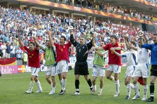 Από τους πανηγυρισμούς στον αγώνα με την Ισπανία