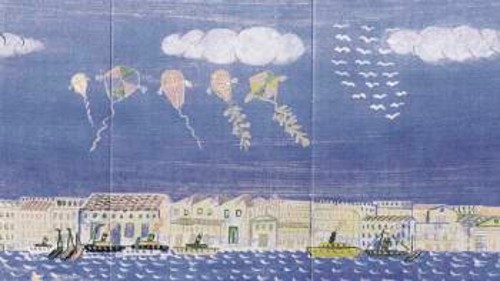 Μακέτα του Αλ. Φασιανού για το χορόδραμα «Σμύρνη... η πόλη που ταξίδευε στον ουρανό». Ανοιξη 2004. Εργο αφιερωμένο στη μνήμη της Ρ. Μάνου