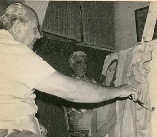 Ο Βάλιας Σεμερτζίδης στην ωριμότητά του, καθώς βρίσκεται σε οίστρο δημιουργίας (από τον κατάλογο της αναδρομικής έκθεσής του στην Εθνική Πινακοθήκη, 1977)