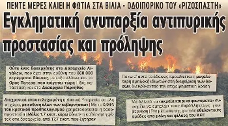 Εγκληματική ανυπαρξία αντιπυρικής προστασίας και πρόληψης