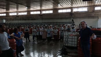 Συζητώντας με τους εργαζόμενους στο συσκευαστήριο ελιάς