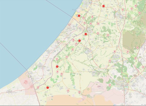 Χάρτης που δείχνει τα κιμπούτς γύρω από τη Λωρίδα της Γάζας