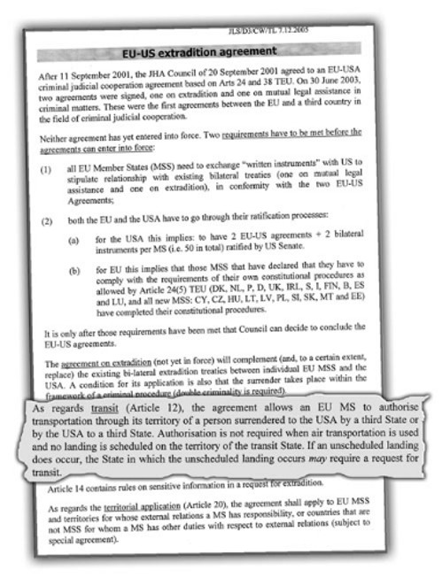 Το έγγραφο της ΕΕ που περιγράφει το άρθρο 12 της συμφωνίας των Ευρωπαίων με τις ΗΠΑ, με την οποία δίνεται το «ελεύθερο» στους Αμερικανούς για τη διακίνηση«εγκληματιών» από το ευρωπαϊκό έδαφος