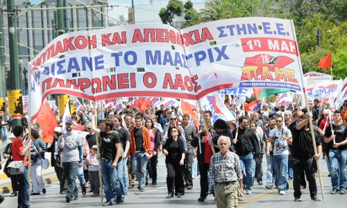 Από την Πρωτομαγιάτικη απεργιακή συγκέντρωση του ΠΑΜΕ στην Αθήνα