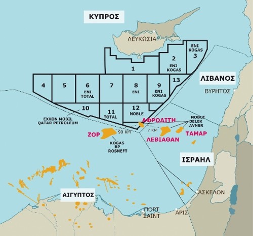 Ο χάρτης καταγράφει τη «διαμάχη» των ενεργειακών κολοσσών που ενδιαφέρονται για τον πλούτο στην ΑΟΖ της Κύπρου