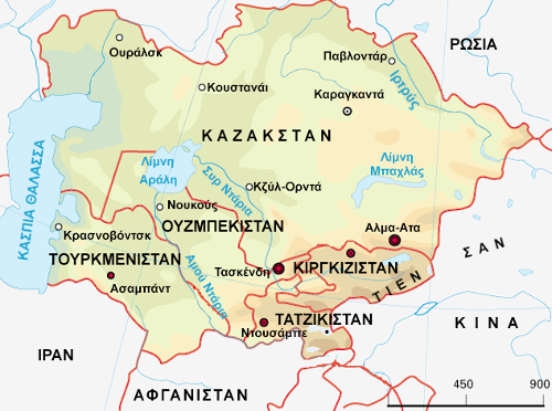 Από το χάρτη φαίνεται ξεκάθαρα η γεωστρατηγική σημασία του Καζαχστάν στην Κεντρική Ασία