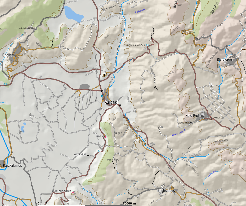 Χάρτης με το θέατρο των επιχειρήσεων που περιγράφεται στο ημερολόγιο (πηγή topoguide.gr). Διακρίνονται το Καλπάκι, τα χωριά Νεγράδες και Δολιανά και τα υψώματα Κουμάτα και Βέλας (παρατηρητήριο)
