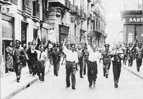 Διαδήλωση κατά των στασιαστών του Φράνκο, υπέρ της δημοκρατίας στο κέντρο της Μαδρίτης. Ιούλης 1936
