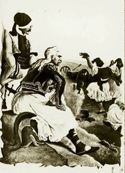 Ο Θ. Κολοκοτρώνης με τα παλικάρια του σε μια ανάπαυλα μετά τη μάχη στα Δερβενάκια