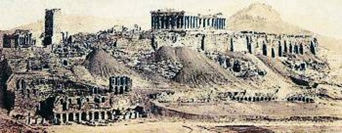 Η θέα της Ακρόπολης από το λόφο Φιλοπάππου (1865, φωτογραφία του Δημ. Κωνσταντινίδη)
