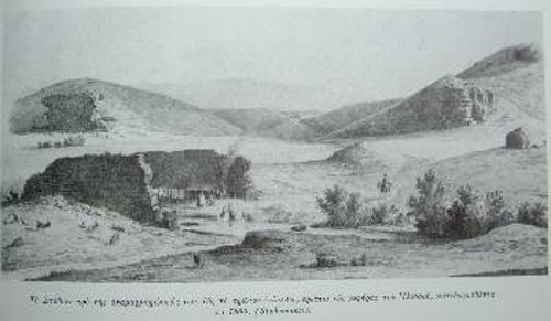Μπουγάδα στην κοίτη του Ιλισού, δίπλα στα ερείπια της ρωμαϊκής γέφυρας που κατεδαφίστηκε το 1860. Στο βάθος διακρίνεται το Στάδιο πριν την αναμαρμάρωσή του