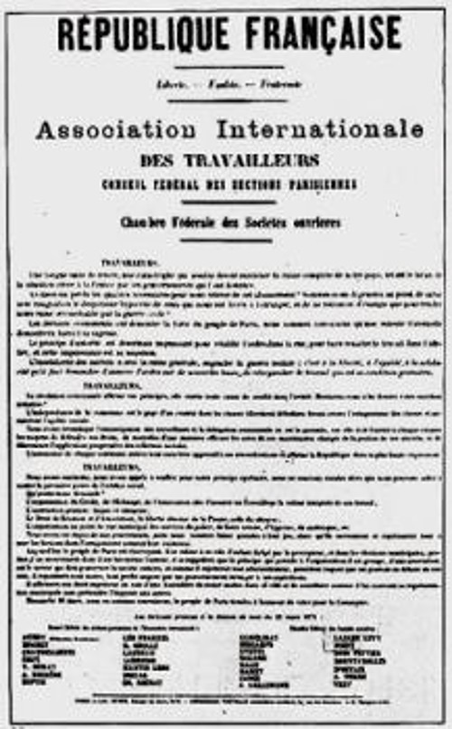 Το ομοσπονδιακό Συμβούλιο του παρισινού τμήματος της Διεθνούς.Εκλογικό πρόγραμμα και κατάλογος υποψηφιοτήτων στην Κομμούνα του Παρισιού, 23 Μάρτη 1871